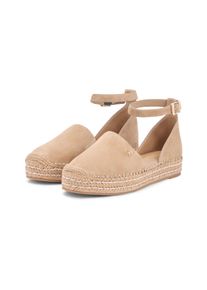 Riemchenballerina Tommy Hilfiger "TH PLATFORM ESPAD SUEDE STRAP", Herren, Gr. 42, safari, Veloursleder, Schuhe Riemchenballerina, Sommerschuh, Plateausandalette mit verstellbarem Fersenriemchen