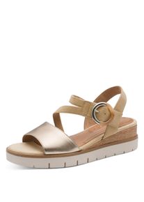Keilsandalette Tamaris, Damen, Gr. 42, beige, goldfarben, Leder, Nubukleder, gl&auml;nzend, Schuhe Keilsandalette, Plateau, Riemchensandale, Sommerschuh mit verstellbarer Schnalle