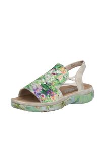 Sandale Rieker, Damen, Gr. 39, gr&uuml;n multi, goldfarben, Lederimitat, Textil, Glitzer, metallic, Schuhe Sandale, Sommerschuh, Schlupfschuh mit seitlichen Gummiz&uuml;gen f&uuml;r guten Sitz