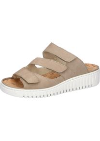 Waldl&auml;ufer Pantolette WALDL&Auml;UFER "H-WILLOW", Damen, Gr. 8 (42), beige, Nubukleder, unifarben, Basic, Schuhe Pantolette, Sommerschuh, Hausschuh, Keilabsatz, mit Korkfu&szlig;bett, H-Weite