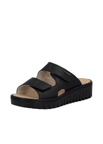 Pantolette Rieker, Damen, Gr. 37, schwarz, Lederimitat, unifarben, Schuhe Pantolette, Sommerschuh, Schlappen, Hausschuh mit modischer Plateausohle