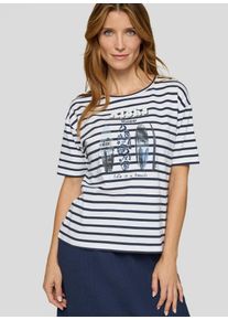 Kurzarmshirt Rabe, Damen, Gr. 52, pazifik, Jersey, Obermaterial: 95% Baumwolle, 5% Elasthan, bedruckt, gestreift, bequem h&uuml;ftbedeckend, Rundhals, Shirts Kurzarmshirt, im Streifen-Design und mit Glitzersteinen