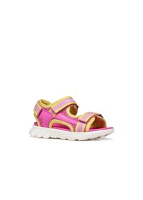 Sandale Geox "J SANDAL AIRADYUM GI", M&auml;dchen, Gr. 37, pink, gelb, Synthetik, Textil, Schuhe Sandale, Klettschuh mit Logo, Gr&ouml;&szlig;enschablone zum Download