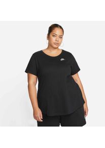 T-Shirt Nike Sportswear "CLUB ESSENTIALS WOMEN'S T-SHIRT (PLUS SIZE)", Damen, Gr. 1X (48/50), schwarz, Obermaterial: 100% Baumwolle, Shirts T-Shirt, etwas weiterer Schnitt, k&uuml;rzere L&auml;nge am Body, sportlicher Stil