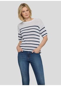 Strickpullover Rabe, Damen, Gr. 50, wei&szlig;, Strick, Obermaterial: 64% Polyester, 30% Baumwolle, 6% metallisierte Fasern, gestreift, normal h&uuml;ftbedeckend, Rundhals, Rollkante, Pullover Strickpullover, Halbarm-Strickpullover mit Streifen und im H&auml;kel-Look