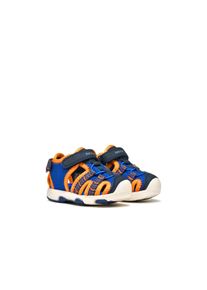 Lauflernschuh Geox "B SANDAL MULTY BOY", M&auml;dchen, Gr. 24, blau, orange, Lederimitat, Textil, Schuhe Lauflernschuh, Babyschuh, Klettschuh mit Gr&ouml;&szlig;enschablone zum Download