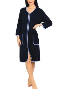 Damenbademantel AQUARTI "Bademantel Aquarti Damen Bademantel mit Rei&szlig;verschluss 3/4 &Auml;rmel" Gr. XL, blau (dunkelblau), XL, Obermaterial: 95% Baumwolle CO. 5% Elasthan EL., Hausm&auml;ntel, Damenbademantel