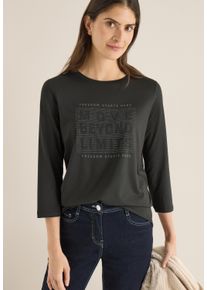 3/4-Arm-Shirt Cecil "Hotfix", Damen, Gr. XS (36), raw khaki, Jersey, Obermaterial: 50% Baumwolle, 50% Modal, bedruckt, regular fit h&uuml;ftlang, Rundhals, Shirts 3/4-Arm-Shirt, mit Schmucksteinen, Rundhalsform