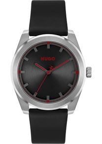 Quarzuhr Hugo "BRIGHT", schwarz (schwarz, schwarz), Armbanduhren, Herren, Quarzuhr, Armbanduhr, Herrenuhr, Mineralglas, Lederarmband