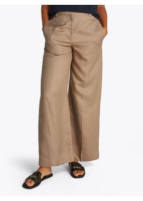 Leinenhose Tommy Hilfiger "VISCOSE LINEN WIDE LEG PANTS", Damen, Gr. 46, N-Gr, beige (safari canvas), Web, Obermaterial: 76% Viskose, 24% Leinen, unifarben, weit kn&ouml;chelfrei, Hosen Leinenhose, mit B&uuml;gelfalten,k&uuml;hlendes Premium Leinen