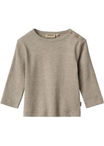 Langarmshirt Wheat "Milo", Jungen, Gr. 116, gravel melange, Jersey, Obermaterial: 96% Baumwolle, 4% Elasthan, meliert, unifarben, figurbetont normal, Rundhals, abgesteppte Kante, Shirts Langarmshirt, in toller Rippen-Qualit&auml;t