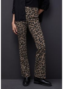 Stoffhose Street One "Style York", Damen, Gr. 44, L&auml;nge 30, silk braun, Web, Obermaterial: 82% Polyester, 18% Elasthan, bootcut fit lang, Hosen Stoffhose, im Leo-Look