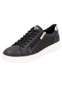 Plateausneaker Remonte, Damen, Gr. 38, gold (schwarz, goldfarben), Leder, Lederimitat, kontrastfarbene Details, Schuhe Plateausneaker, Freizeitschuh, Schn&uuml;rer, Halbschuh mit Perforation
