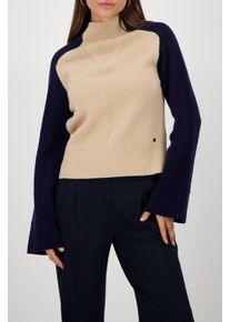 Strickpullover monari "Pullover Colorblock", Damen, Gr. 34, cinnamon, Strick, Obermaterial: 80% Wolle, 20% Polyamid, unifarben, regular fit taillenbedeckt, Rundhals, Raglan&auml;rmel gerader Abschluss, Pullover Strickpullover, Regular fit mit Rundhalsausschnitt mit Stehkragen