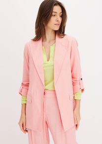 bonprix Blazer aus Leinen-Mix, rosa, Gr.44, L&auml;ssiger Blazer mit 7/8 &Auml;rmeln ohne Verschluss