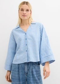 bonprix Hemdbluse aus luftigem Leinen-Mix, blau, Gr.40, Lockere Hemdbluse mit weiten &Auml;rmeln, aus Leinen,Viskose