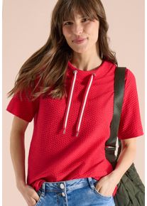 T-Shirt Cecil, Damen, Gr. L (42), glazed apple rot, Jersey, Obermaterial: 52% Polyester, 45% Baumwolle, 3% Elasthan, Strukturmuster, unifarben, regular fit normal, Rundhals, Shirts T-Shirt, mit Tunnelzug
