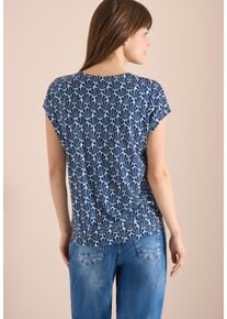 T-Shirt Cecil, Damen, Gr. M (40), universal blau, Jersey, Obermaterial: 50% Baumwolle, 50% Modal, bedruckt, regular fit normal, V-Ausschnitt, Shirts T-Shirt, mit All-Over Print