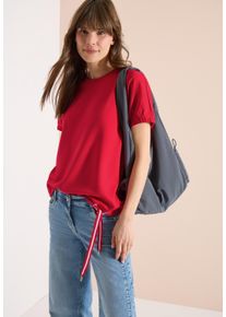 T-Shirt Cecil, Damen, Gr. S (38), glazed apple rot, Jersey, Obermaterial: 48% Polyester, 48% Viskose, 4% Elasthan, unifarben, regular fit normal, Rundhals, Shirts T-Shirt, mit Tunnelzug