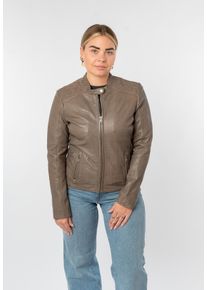 Lederjacke Mauritius "MWMabou", Damen, Gr. XXL (44), elephant, Obermaterial: 100% Schafsleder. Futter: 100% Polyester. &Auml;rmelfutter: 100% Polyester, unifarben, regular fit h&uuml;ftlang, abgesteppt, Jacken Lederjacke, Bikerjacke mit dekorativer Schulterpartie