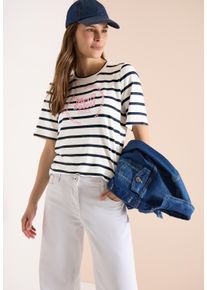T-Shirt Cecil, Damen, Gr. XS (36), universal blau, Jersey, Obermaterial: 95% Viskose, 3% Elasthan, 1% Polyester, 1% metallisierte Fasern, bedruckt, gestreift, regular fit normal, Rundhals, Shirts T-Shirt, mit Streifen Muster