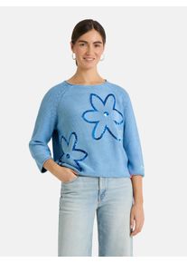 LIEBLINGSST&Uuml;CK Strickpullover LIEBLINGSST&Uuml;CK "AuriL", Damen, Gr. 48, skyblau, Strick, Obermaterial: 100% Baumwolle, unifarben, h&uuml;ftlang, Rundhals, Raglan&auml;rmel Rollsaum, Pullover Strickpullover, mit Pailleten, bestickt