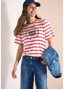 T-Shirt Cecil, Damen, Gr. S (38), glazed apple rot, Jersey, Obermaterial: 95% Viskose, 3% Elasthan, 1% Polyester, 1% metallisierte Fasern, bedruckt, gestreift, regular fit normal, Rundhals, Shirts T-Shirt, mit Streifen Muster