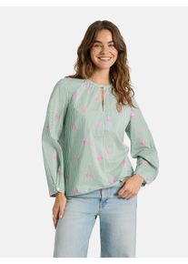 LIEBLINGSST&Uuml;CK Langarmbluse LIEBLINGSST&Uuml;CK "RymL", Damen, Gr. 48, garden gr&uuml;n, Web, Obermaterial: 100% Baumwolle, bedruckt, gestreift, kontrastfarbene Details, regular fit h&uuml;ftlang, Rundhals, mit Knopf, Blusen Langarmbluse, mit gekn&ouml;pften &Auml;rmeln