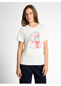 T-Shirt Tom Tailor, Damen, Gr. L, whisper wei&szlig;, Single Jersey, Obermaterial: 100% Baumwolle, bedruckt, regular fit normal, Rundhals, gerader Abschluss, Shirts T-Shirt, mit Print