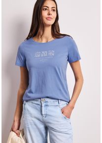Kurzarmshirt Street One, Damen, Gr. 46, drift blau, Jersey, Obermaterial: 100% Baumwolle, bedruckt, normal h&uuml;ftbedeckend, Rundhals, abgesteppte Kante, Shirts Kurzarmshirt, Sommershirt mit Print