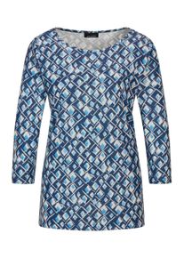Print-Shirt GOLDNER "Kurzgr&ouml;&szlig;e Halbarm Viskoseshirt im Allover-Design", Damen, Gr. 23, blau (blau, gemustert), Obermaterial: 80% Polyester PES. 15% Viskose CV. 5% Elasthan EL., Shirts Print-Shirt, U-Boot-Ausschnitt