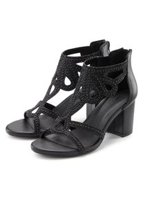 Sandalette Lascana "Sandale, Sommerschuh", Damen, Gr. 42, schwarz, Obermaterial: 100% Lederimitat. Decksohle: 100% Lederimitat. Futter: 100% Lederimitat. Laufsohle: 100% Synthetik, Glitzer, unifarben, festlich, Schuhe Sandalette, mit Blockabsatz und Glitzersteinchen VEGAN