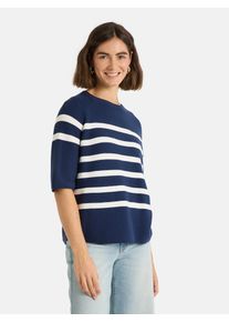 LIEBLINGSST&Uuml;CK Kurzarmpullover LIEBLINGSST&Uuml;CK "KlerariEP", Damen, Gr. 46, jeans, Strick, Obermaterial: 100% Baumwolle, gemustert, gestreift, mehrfarbig, h&uuml;ftlang, Rundhals, Raglan&auml;rmel Rollsaum, Pullover Kurzarmpullover, Halbarm mit Rundhals, gestreift