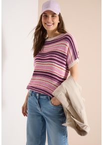 Strickpullover Cecil, Damen, Gr. M (40), sweet grape rot, Strick, Obermaterial: 60% Baumwolle, 40% Nylon, gestreift, regular fit normal, Rundhals, Rippb&uuml;ndchen, Pullover Strickpullover, mit Streifen Muster