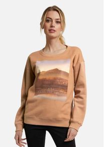 Madeleine Mode Langarmshirt MADELEINE "Sweatshirt Sweatshirt mit Landschafts-Print", Damen, Gr. 38, braun (rotbraun, multicolor), Obermaterial: 70% Polyester PES. 30% Baumwolle CO., Modern, Shirts Langarmshirt