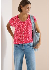 T-Shirt Cecil, Damen, Gr. L (42), glazed apple rot, Jersey, Obermaterial: 50% Baumwolle, 50% Modal, bedruckt, gemustert, figurumspielend h&uuml;ftlang, V-Ausschnitt, Shirts T-Shirt, mit Modal und Spitzendetail, Alloverprint