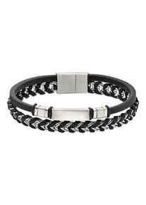 Armband Bruno Banani "Schmuck Geschenk Edelstahlarmband mit Lederimitat", edelstahlfarben, schwarz, Armb&auml;nder, Damen, 21cm, Edelstahl Lederimitat, Edelstahl, Lederimitat, Armband, mit Zirkonia (synth.)