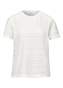 Kurzarmshirt Street One, Damen, Gr. 42, sanftes wei&szlig;, Jersey, Obermaterial: 97% Baumwolle, 3% Elasthan, unifarben, normal h&uuml;ftbedeckend, Rundhals, abgesteppte Kante, Shirts Kurzarmshirt, mit Rundhals aus Spitze