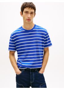 T-Shirt Tommy Jeans "TJM REGULAR STRIPE", Damen, Gr. XL, fizzy blau stripe, Single Jersey, Obermaterial: 100% Baumwolle, regular fit normal, Rundhals, eingesetzt abgesteppte Kante, Shirts T-Shirt, Regular fit mit Rundhalsausschnitt