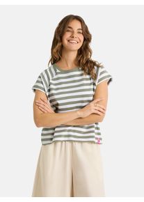 LIEBLINGSST&Uuml;CK T-Shirt LIEBLINGSST&Uuml;CK "TaraEP", Damen, Gr. XS, khaki, Single Jersey, Obermaterial: 100% Baumwolle, gestreift, h&uuml;ftlang, Rundhals, Raglan&auml;rmel, Shirts T-Shirt, aus reiner Baumwolle, im Streifendesign