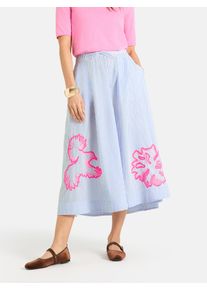 LIEBLINGSST&Uuml;CK Midirock LIEBLINGSST&Uuml;CK "FrankaL", Damen, Gr. 38, skyblau, Web, Obermaterial: 100% Baumwolle, bedruckt, gestreift, A-Linie ca. Mitte Wade, R&ouml;cke Midirock, mit gestickten Details, Elastikbund