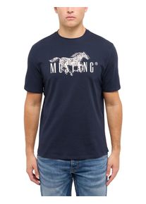 T-Shirt Mustang "Austin-Logoprint", Damen, Gr. L, schwarz saphire, Jersey, Obermaterial: 100% Baumwolle, bedruckt, normal normal, Rundhals, Shirts T-Shirt, Regular fit