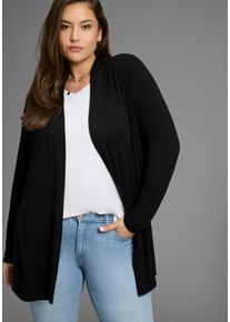 Strickjacke LAURA SCOTT CURVE, Damen, Gr. 44/46, schwarz, Feinstrick, Obermaterial: 95% Viskose, 5% Elasthan, unifarben, Basic, figurumspielend Po-bedeckend, tiefer V-Ausschnitt, Strickjacken Strickjacke, aus angenehmem Jerseymaterial - GROSSE GR&Ouml;SSE