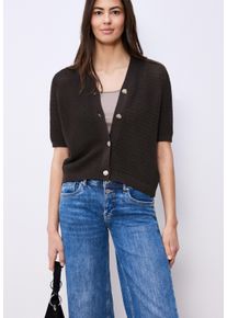 Cardigan Street One, Damen, Gr. 42, espresso braun, Strick, Obermaterial: 100% Baumwolle, unifarben, regular fit normal, V-Ausschnitt, B&uuml;ndchen, Strickjacken Cardigan, mit V-Neck und Struktur