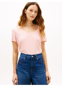 Kurzarmshirt Tommy Hilfiger "CO LINEN SCOOP NK SS TEE", Damen, Gr. XS (34), soft rose, Single Jersey, Obermaterial: 50% Baumwolle, 50% Leinen, unifarben, figurbetont normal, U-Boot-Ausschnitt, Shirts Kurzarmshirt, mit kleinem Logo-Stick