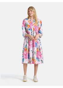 LIEBLINGSST&Uuml;CK Sommerkleid LIEBLINGSST&Uuml;CK "RomyL", Damen, Gr. 34, N-Gr, pastel pink, Web, Obermaterial: 70% Baumwolle, 27% Polyamid, 3% Elasthan, gemustert, figurumspielend kniebedeckend, V-Ausschnitt, 1-Knopf-Manschette, Kleider Sommerkleid, mit floralem Allover-Print