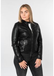 Lederjacke Mauritius "MWMabou", Damen, Gr. M (38), schwarz, Obermaterial: 100% Schafsleder. Futter: 100% Polyester. &Auml;rmelfutter: 100% Polyester, unifarben, regular fit h&uuml;ftlang, abgesteppt, Jacken Lederjacke, Bikerjacke mit dekorativer Schulterpartie
