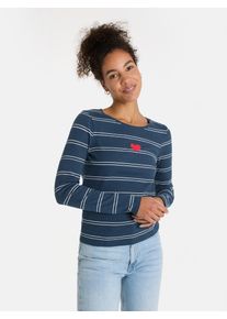 LIEBLINGSST&Uuml;CK Langarmshirt LIEBLINGSST&Uuml;CK "SinaL", Damen, Gr. XS, navy, Rippstrick, Obermaterial: 95% Baumwolle, 5% Elasthan, gemustert, gestreift, mehrfarbig, regular fit normal, Rundhals, abgesteppte Kante, Shirts Langarmshirt, mit Herzmotiv und Streifen