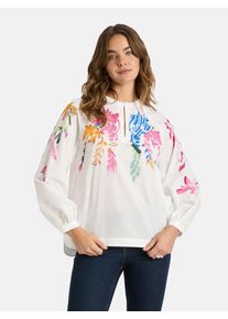 LIEBLINGSST&Uuml;CK Langarmbluse LIEBLINGSST&Uuml;CK "RoalieL", Damen, Gr. 48, sanftes wei&szlig;, Web, Obermaterial: 100% Baumwolle, bedruckt, h&uuml;ftbedeckend, Rundhals, Raglan&auml;rmel 1-Knopf-Manschette, Blusen Langarmbluse, mit floralen Details