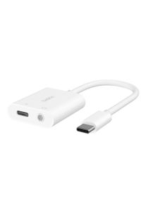 Belkin Audio-Adapter "RockStar 3,5mm-Klinken-Audio- und USB-C-Ladeadapter", wei&szlig;, B:10,2cm H:2,5cm T:13,5cm, Adapter, kompatibel mit USB-PD und Quick Charge 2.0, Audio-Adapter